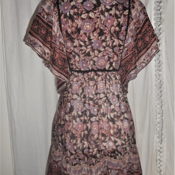 Ecote Flutter Sleeve Floral Cotton Peasant Dress S - Picture 6 of 7